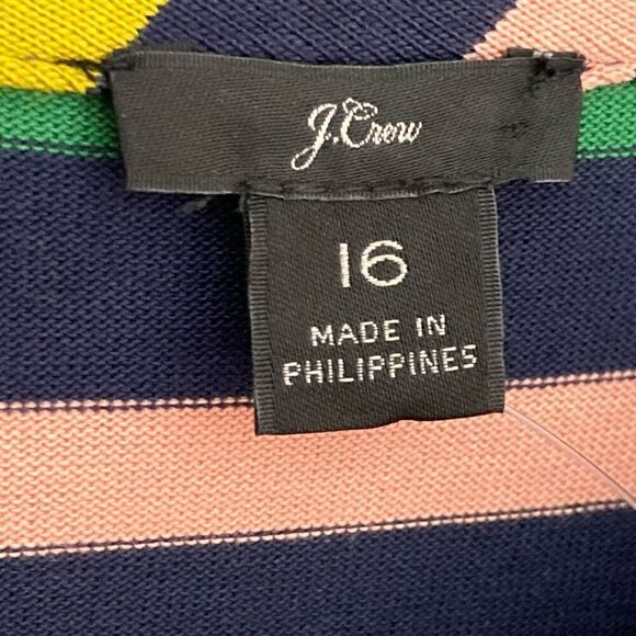 J. Crew 16 Navy Green Striped Sheath Dress Midi Long Sleeve Career Modest Office - Picture 9 of 9